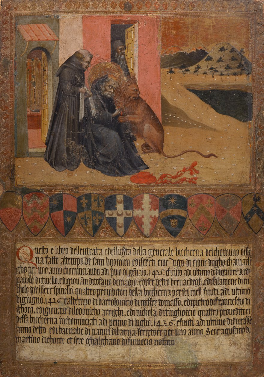 S. Jerónimo a tirar um espinho da pata do leão de Giovanni di Paolo