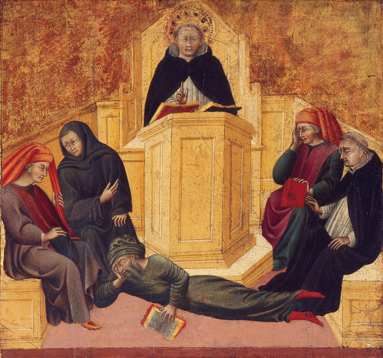 S. Tomás de Aquino confunde Averróis de Giovanni di Paolo