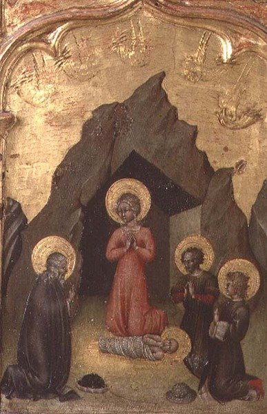 Adoração do Menino pela Virgem, São José e dois santos de Giovanni di Paolo di Grazia