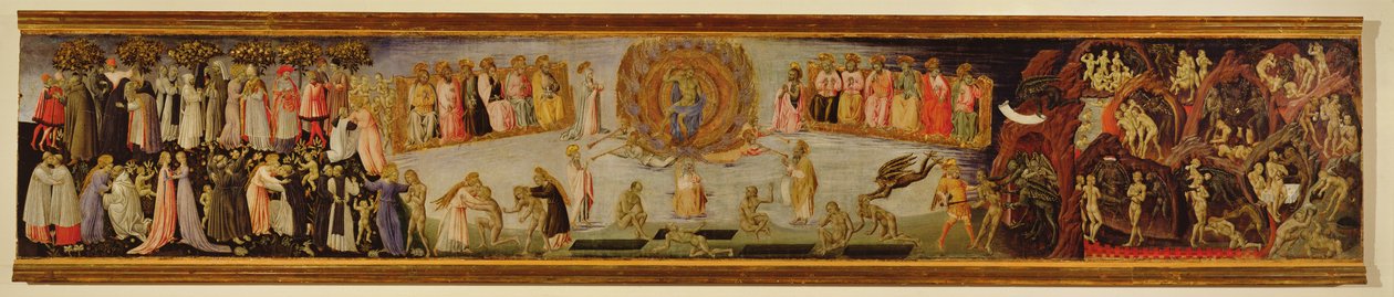 O Juízo Final, painel de predella que retrata o Céu e o Inferno de Giovanni di Paolo di Grazia