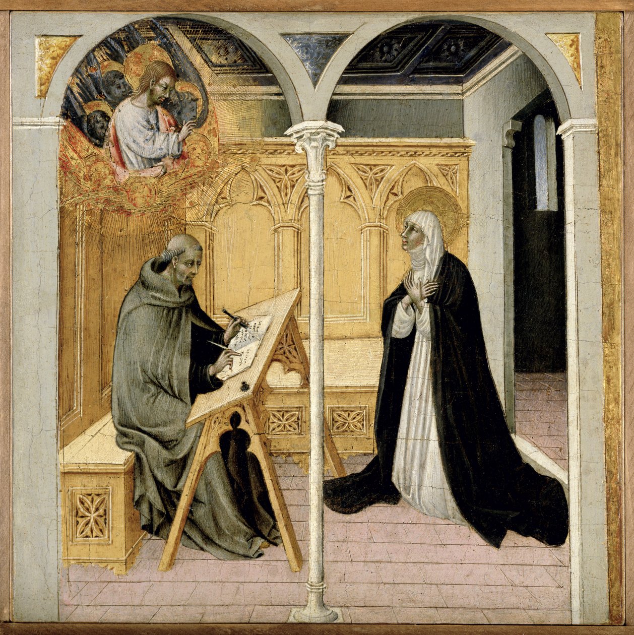 Santa Catarina de Siena ditando seus diálogos, c.1447-61 (tempera no painel) de Giovanni di Paolo di Grazia