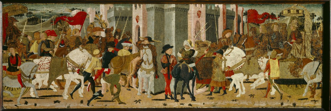 Painel de Cassone: Entrada triunfal de Romulus e Tatius em Roma de Giovanni di Ser Giovanni