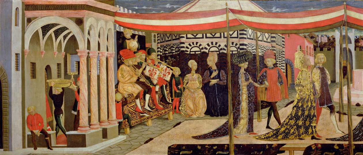 Frontal da Adimari Cassone, detalhe da seção da mão esquerda, temperado c.1450 no detalhe do painel 80304 de Giovanni di Ser Giovanni
