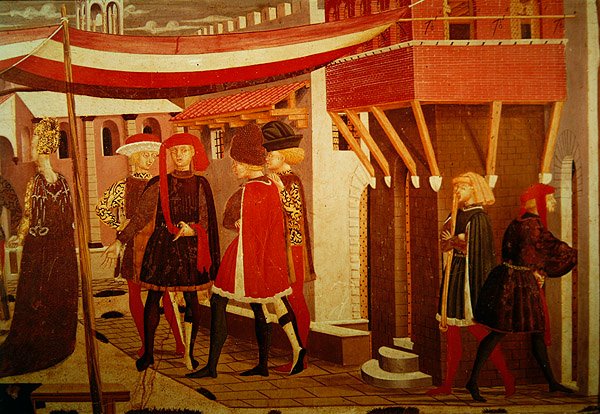 Frontal do Cassone Adimari, detalhe do painel direito, c.1450 (tempera no painel) (detalhe de 166335, ver também 80304) de Giovanni di Ser Giovanni Scheggia