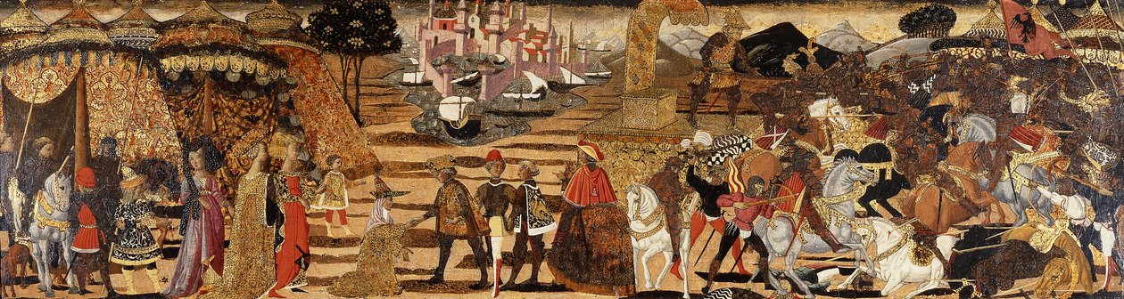 A Batalha de Issus e a Família de Dario antes de Alexandre - uma frente cassone, de Giovanni di Ser Giovanni Scheggia