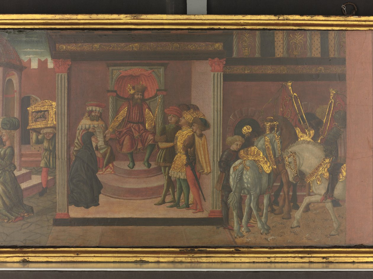 A História de Trajano e da Viúva, pormenor de um painel de um cassone, c.1450 (têmpera sobre painel) de Giovanni di Ser Giovanni Scheggia