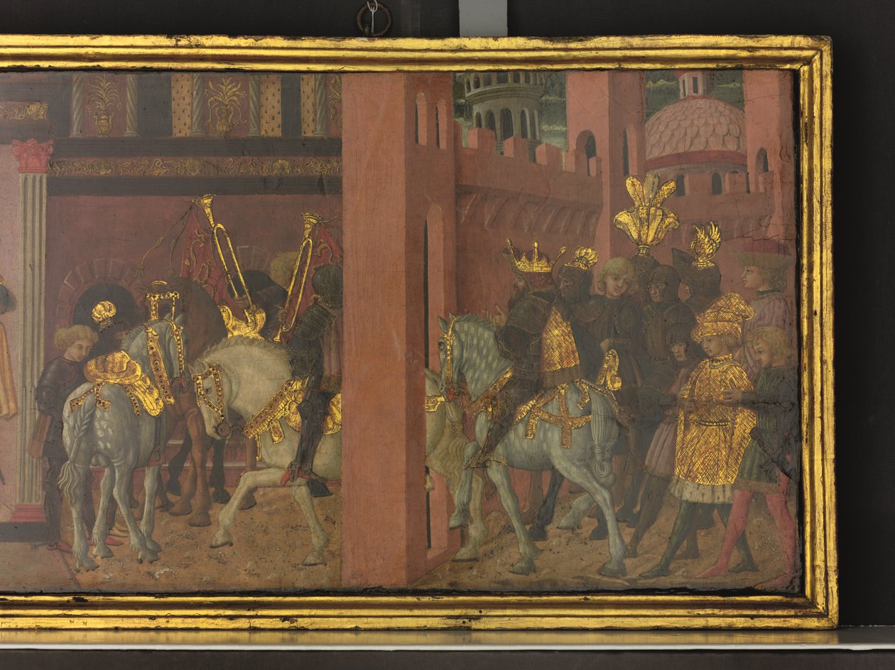A História de Trajano e da Viúva, pormenor de um painel de um cassone, c.1450 (têmpera sobre painel) de Giovanni di Ser Giovanni Scheggia
