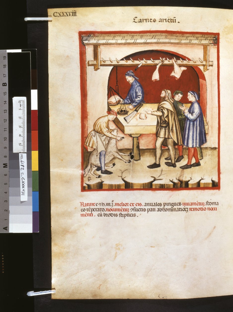 Theatrum sanitatis de Ububchasym de Baldach: "Carnes Arietum", primeira década do século XIV (miniatura) de Giovannino de