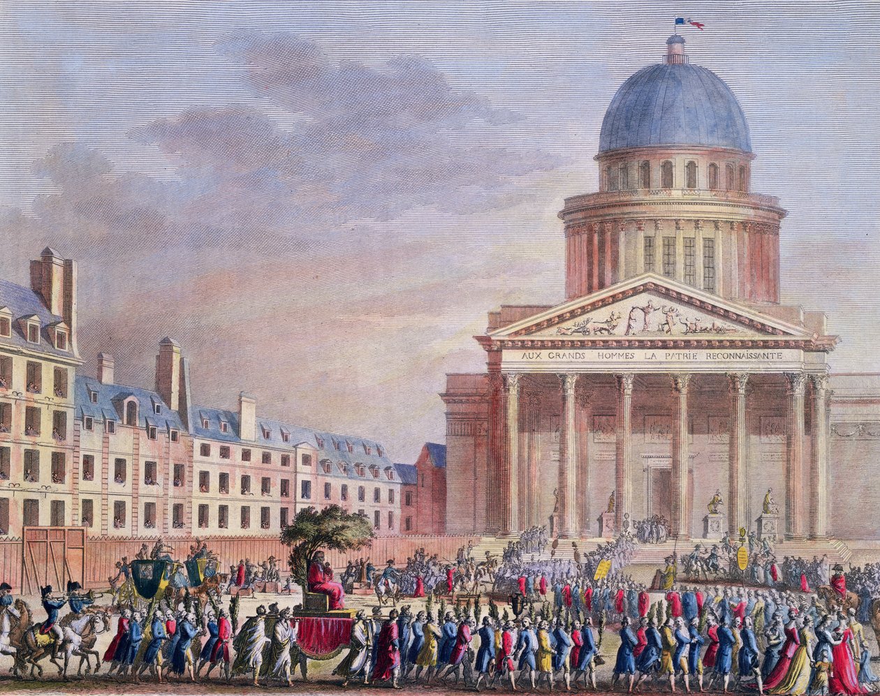 Apoteose e Procissão Fúnebre de Jean-Jacques Rousseau (1712-1778) ao Panteão, Paris, 21 de outubro de 1794 de Karl Girardet