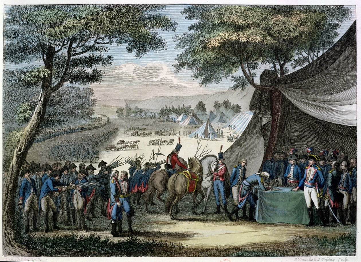 Pacificação da Vendéia pelo general Hoche (1768-97) 20 de abril de 1795 (gravura a cores) de Karl Girardet