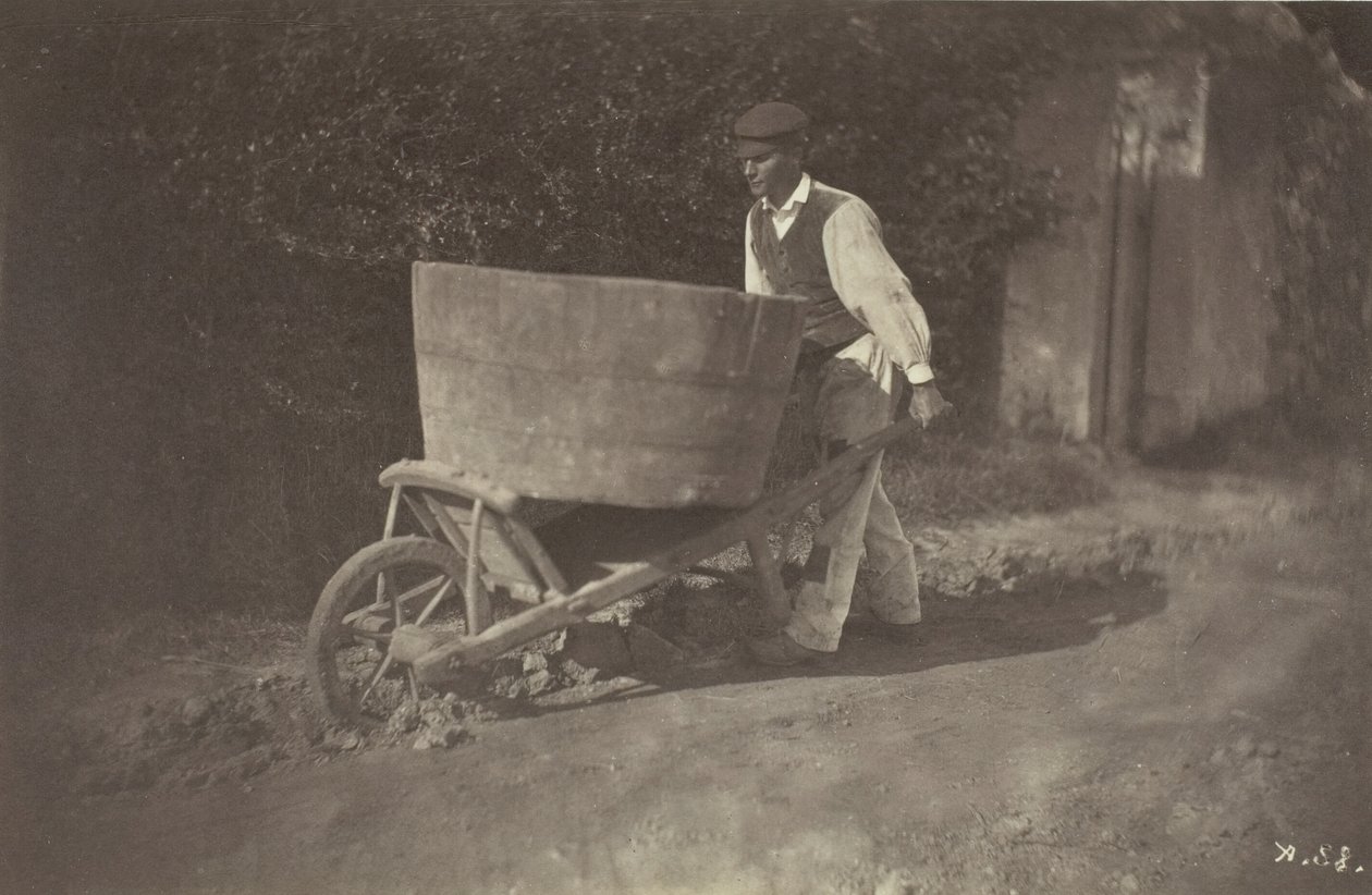 Camponês masculino com carrinho de mão, 1870. de Giraudon