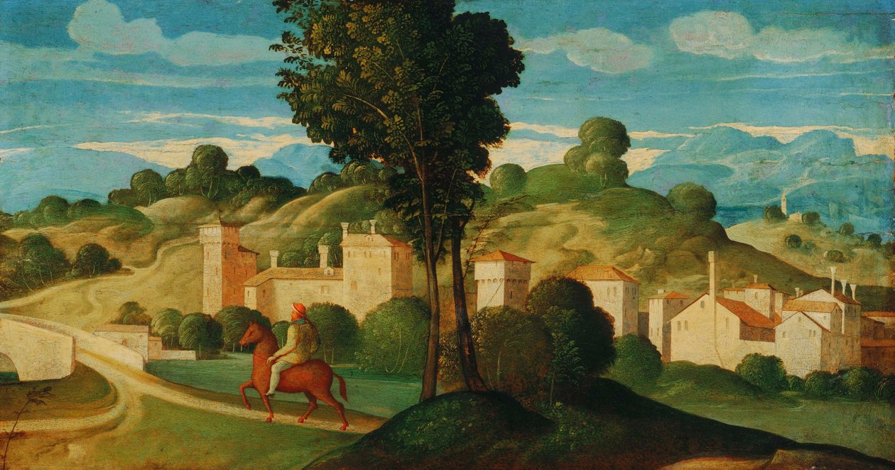 Paisagem com cavaleiro de Girolamo Da Santa Croce