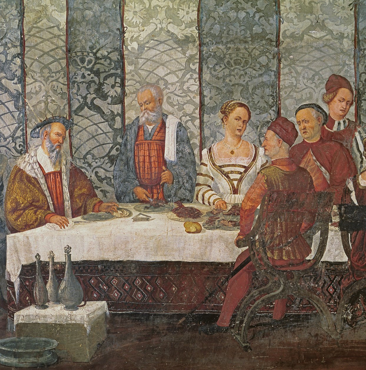 Banquete Dado por Bartolomeo Colleoni para o rei Christian I da Dinamarca, 1520-30 (detalhe de 154940) de Girolamo Romanino