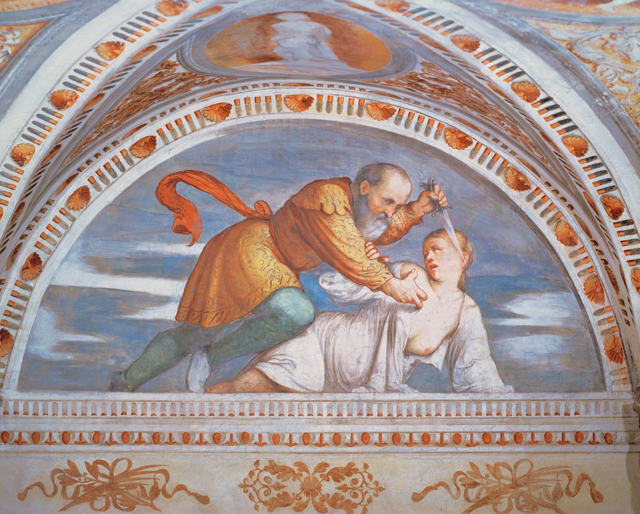 A morte da Virgínia, luneta, 1531-32 de Girolamo Romanino