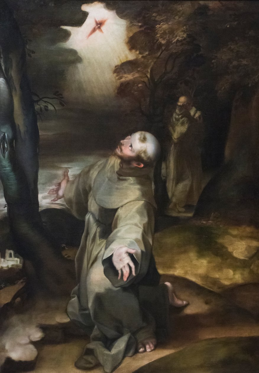 São Francisco a receber os estigmas (óleo sobre painel de madeira) de Girolamo (follower of) Muziano