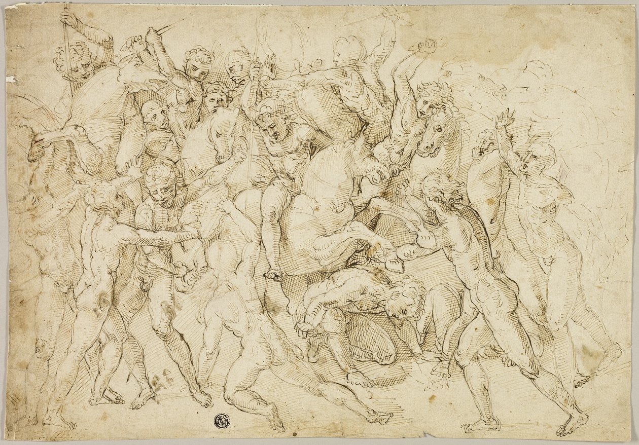 Batalha entre cavalaria e soldados de infantaria de Girolamo Genga