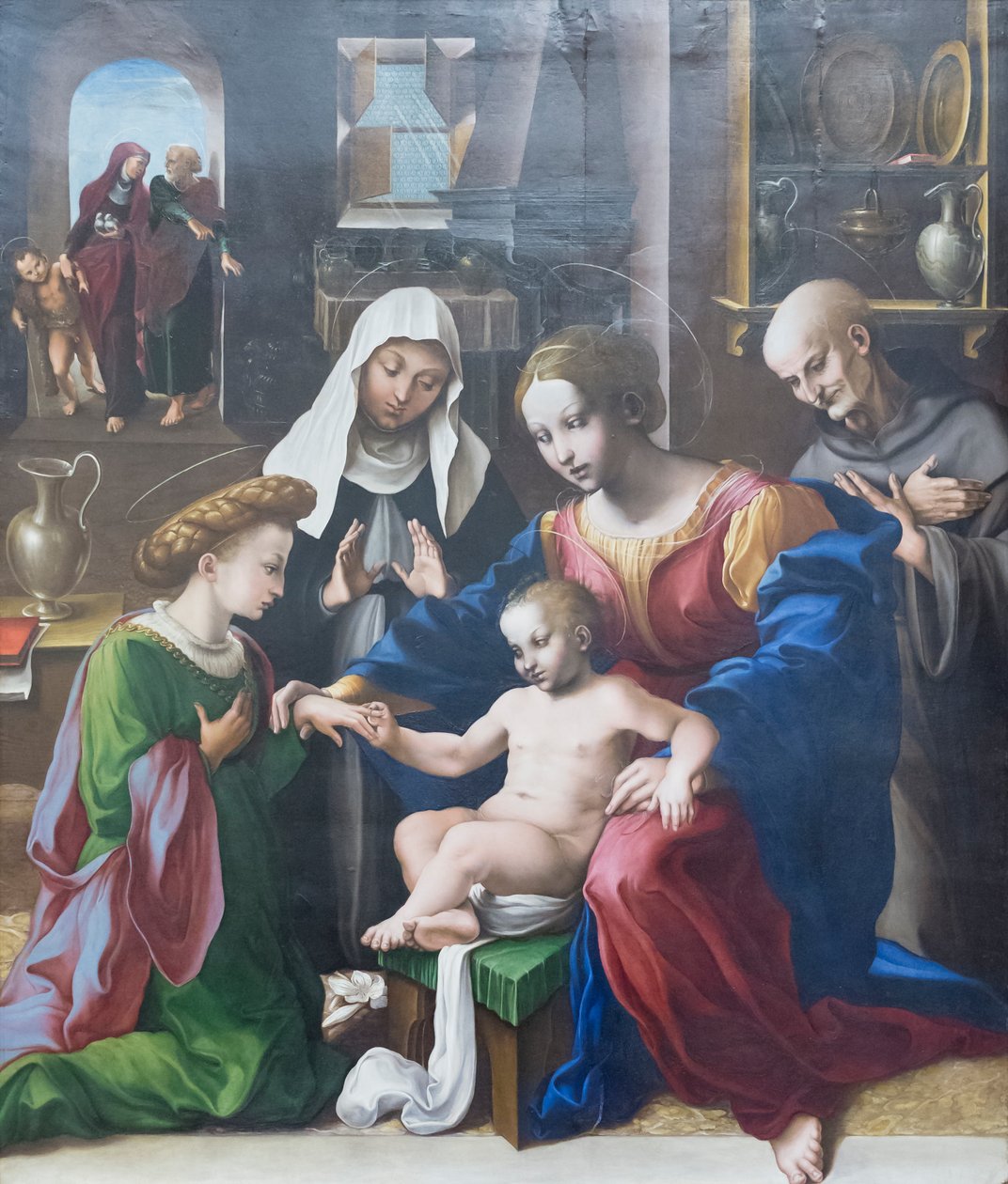 O casamento místico de Santa Catarina de Alexandria e Santa Catarina e Bernardino de Siena de Girolamo Genga