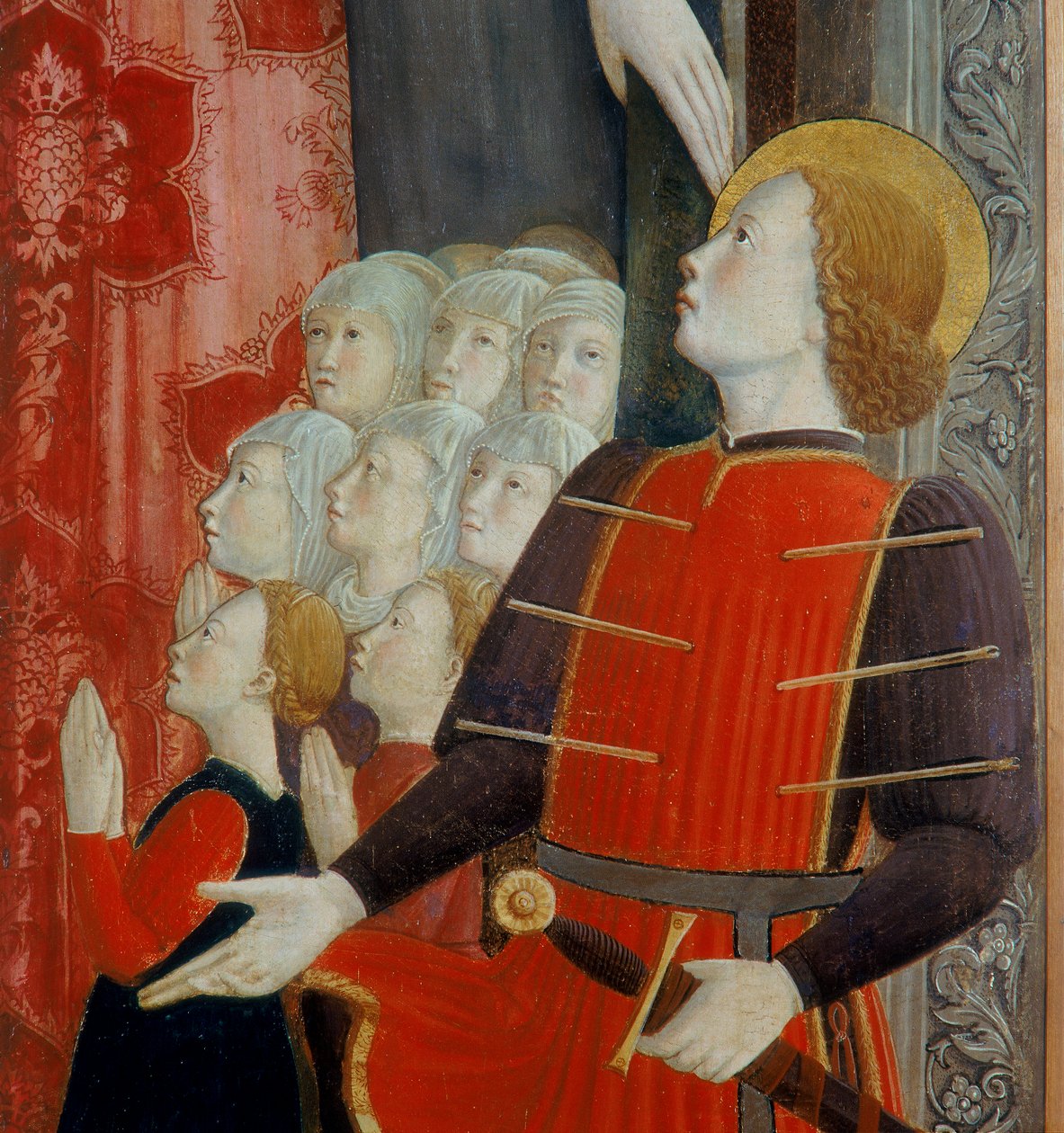 Detalhe de São Sebastião, Madonna della Misericordia com São Venâncio e São Sebastião, 1463 de Girolamo Giovanni
