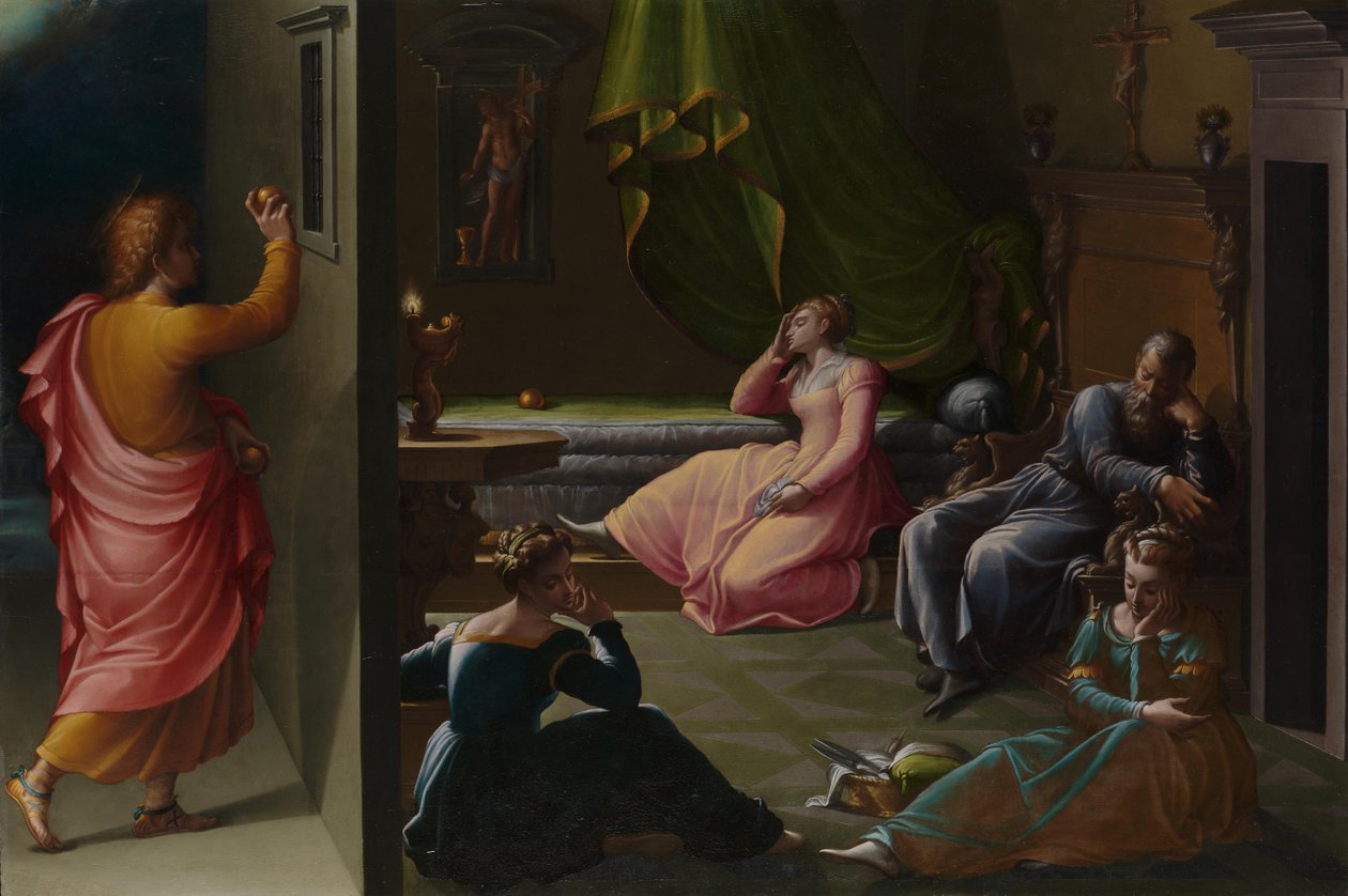A caridade de São Nicolau de Bari, ca 1555 de Girolamo Macchietti