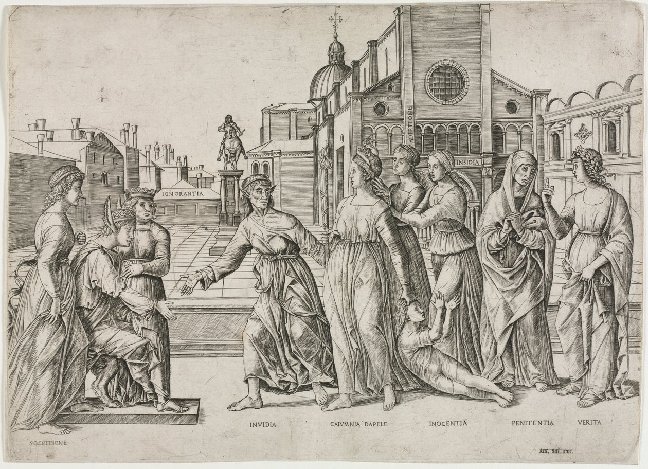 A Calúnia de Apelles, c. 1500-1506. de Girolamo Mocetto
