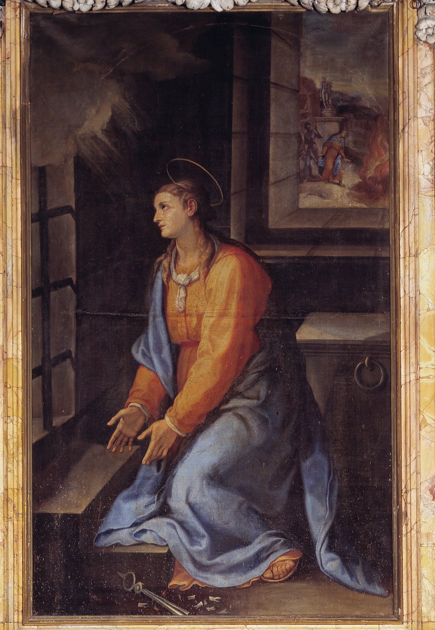 Retrato de Santa Apolónia na prisão (óleo sobre tela de Girolamo Muziano