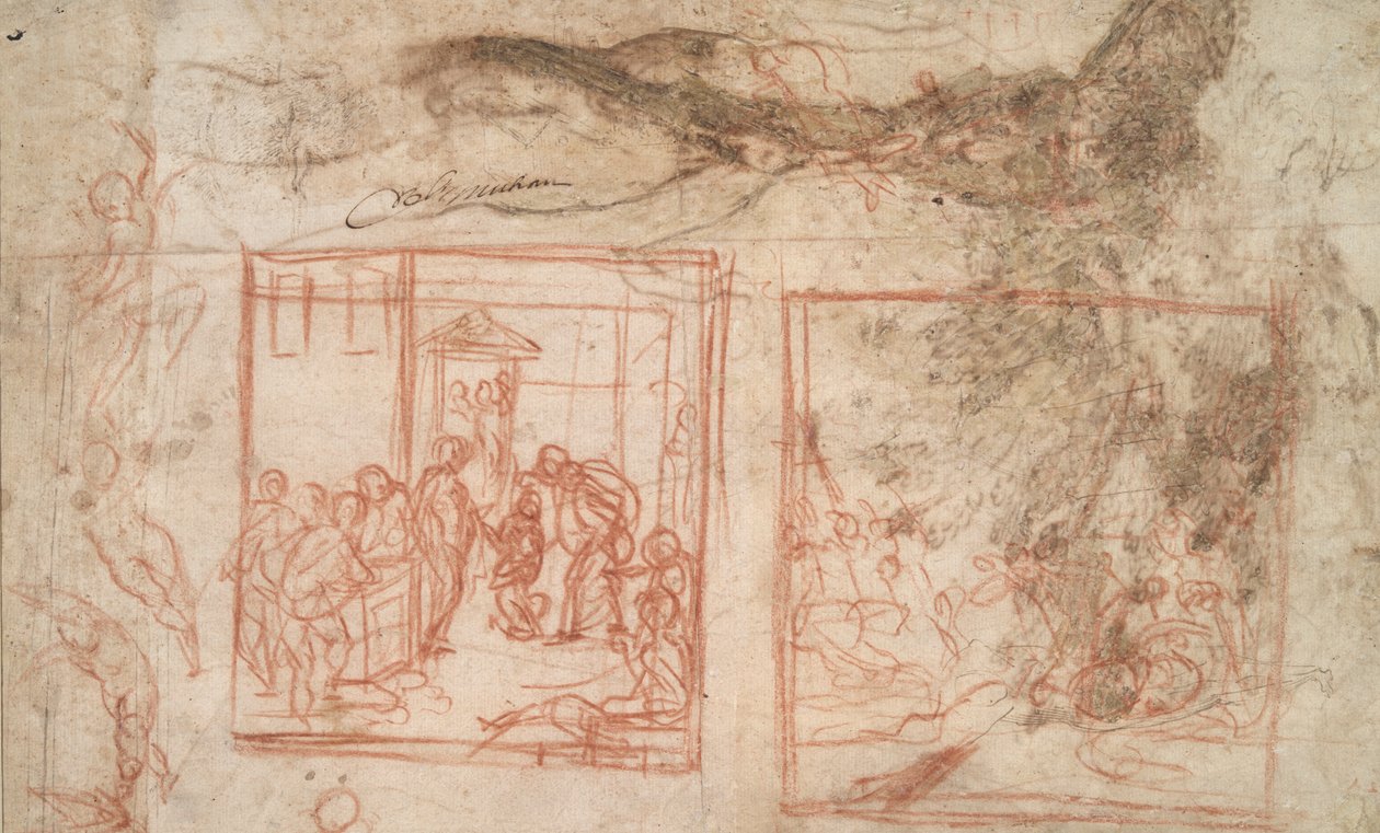 Estudo de uma Árvore (r); Figura & Estudos de Composição (v) de Girolamo Muziano
