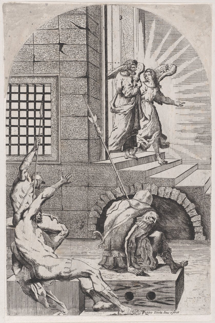 São Pedro sendo libertado da prisão pelo anjo, 1650-70. de Girolamo Pedrignani