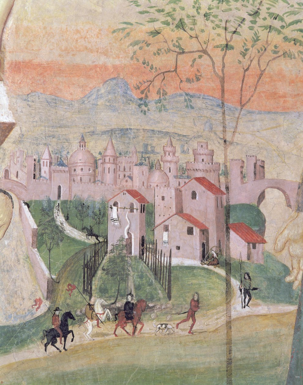 Vista da cidade de Prato, detalhe da crucificação, da casa capitular, 1509 de Girolamo Ristori