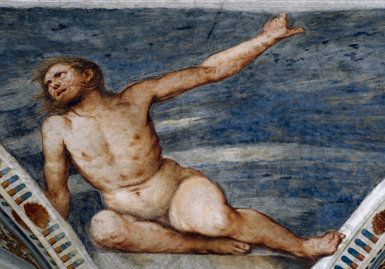 Nu masculino, Detalhe dos afrescos de Girolamo Romanino (ca. 1484-após 1559), encomendado por Bernardo Clesio de Girolamo Romanino