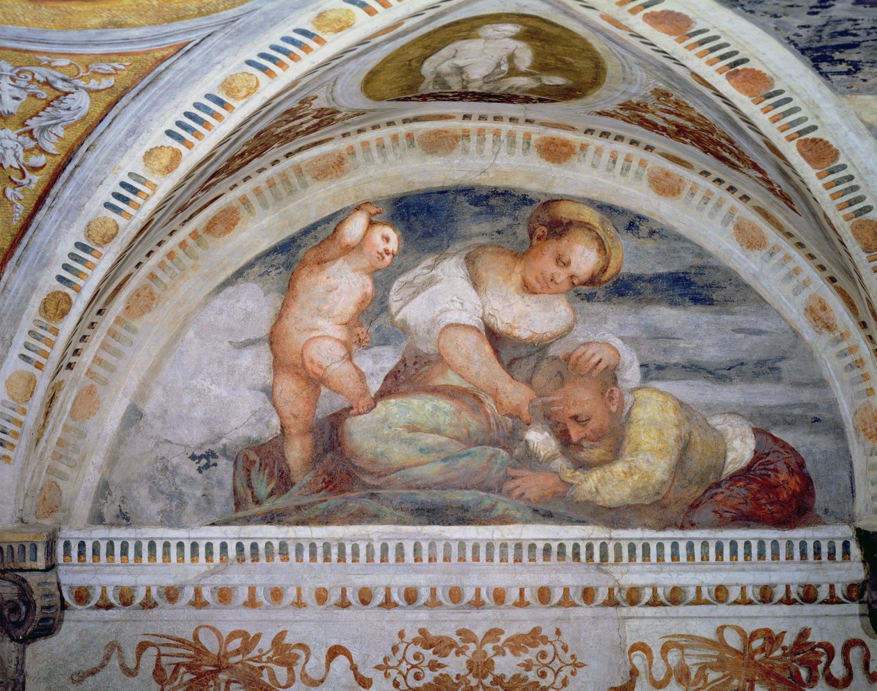 Sansão e Dalila, luneta, 1531-32 de Girolamo Romanino