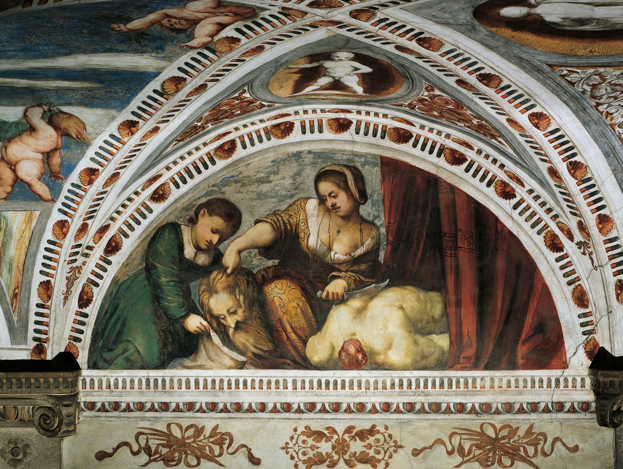 História de Judith e Holofernes, Detalhe dos frescos de Girolamo Romanino (ca. 1484-após 1559), encomendado por Bernardo Clesio de Girolamo Romanino