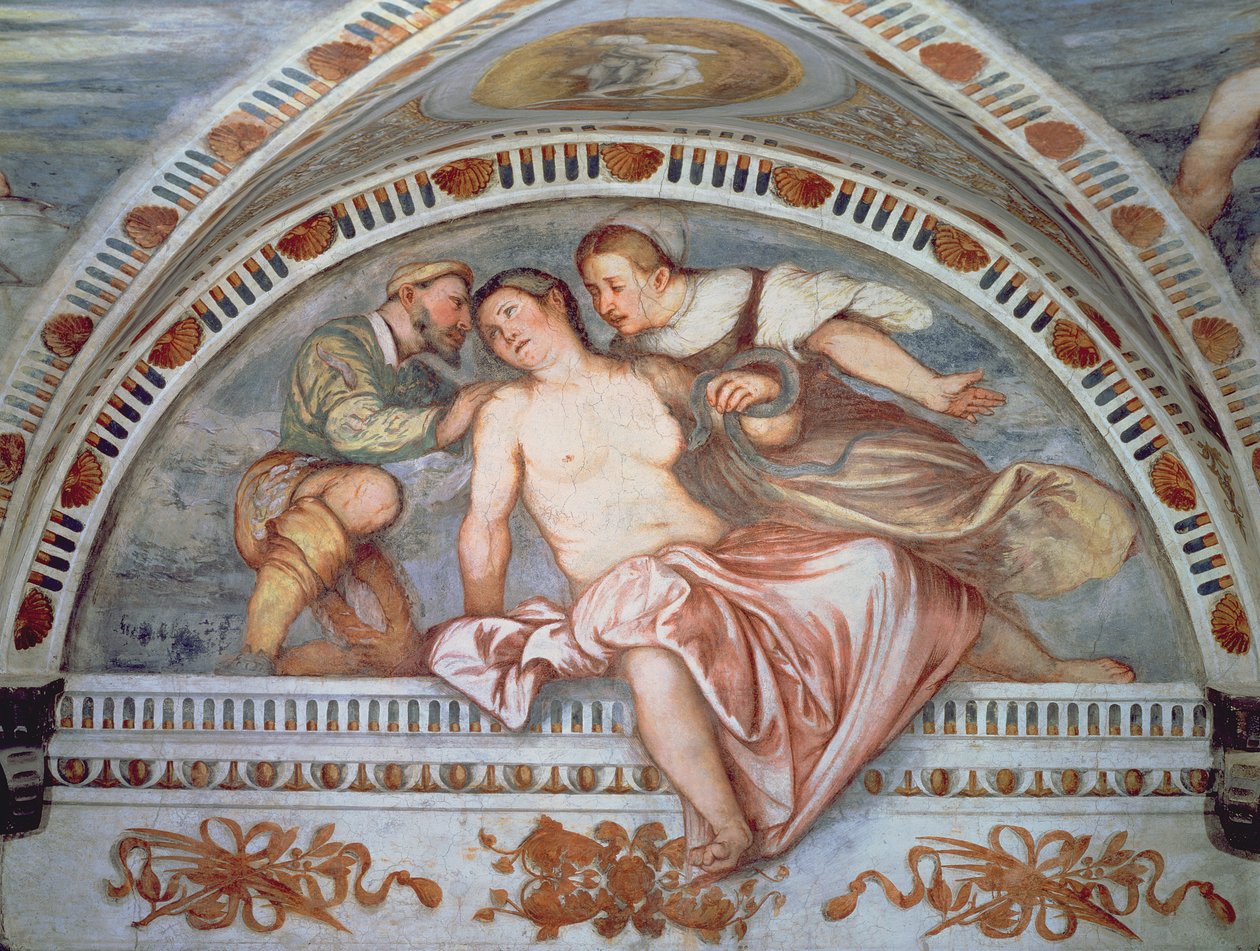 A morte de Cleópatra, luneta, 1531-32 de Girolamo Romanino
