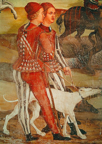 Duas páginas e seu cachorro, detalhe de uma cena de caça, c.1520-30 de Girolamo Romanino