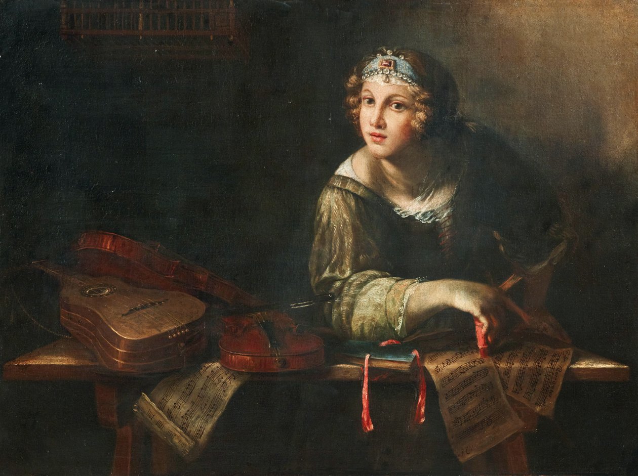 Representação alegórica com instrumentos musicais e notas, segunda metade do século XVII. de Girolamo Scaglia