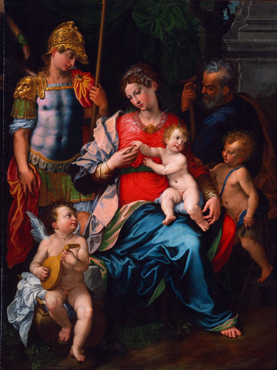 Virgem e Menino com os Santos João Batista, Miguel Arcanjo e José, 1545 de Girolamo Sciolante da Sermoneta