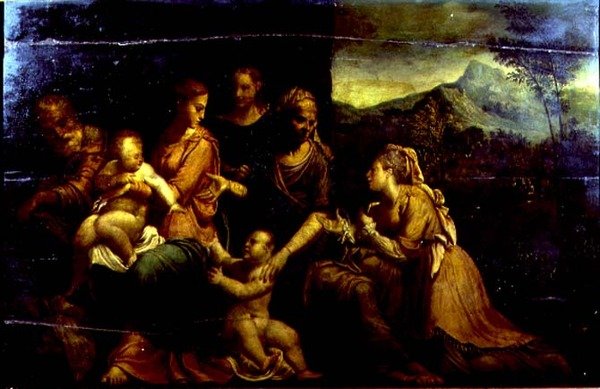 Casamento Místico de Santa Catarina (óleo sobre painel) de Girolamo da (circle of) Carpi