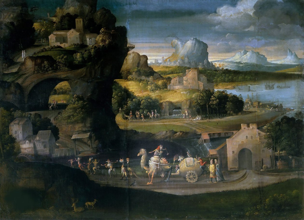Paisagem com mágicos, c. 1525. de Girolamo da Carpi