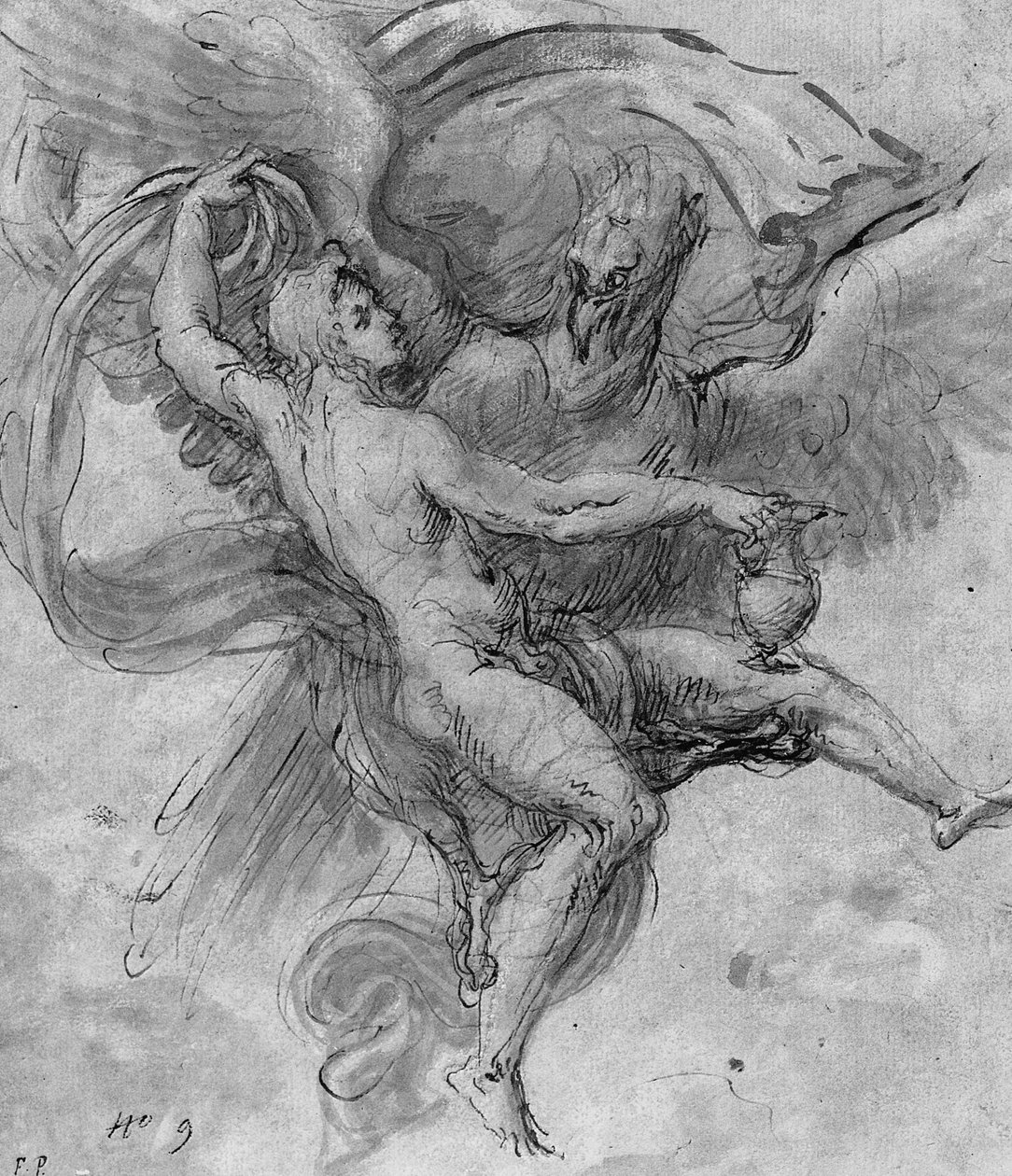 O Estupro de Ganimedes (giz, caneta e tinta e aguada no papel) de Girolamo da Carpi