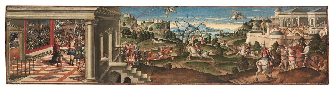 Cenas de Orlando Furioso (óleo sobre tela colocado sobre painel) de Girolamo da Santacroce