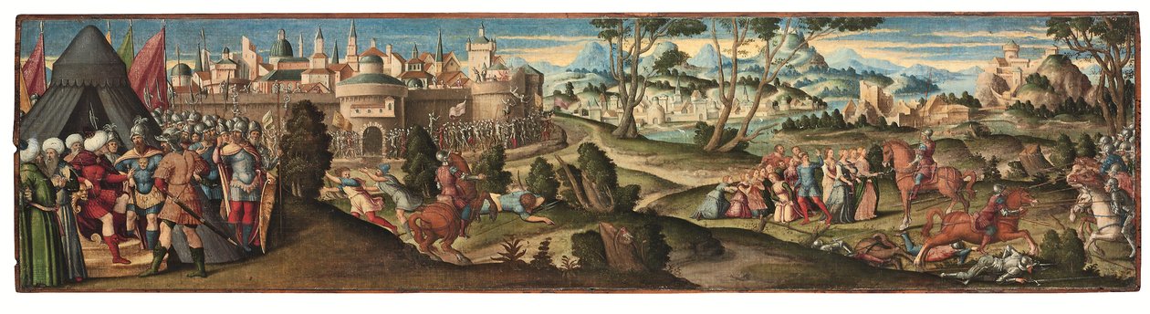 Cenas de Orlando Furioso (óleo sobre tela colocado sobre painel) de Girolamo da Santacroce