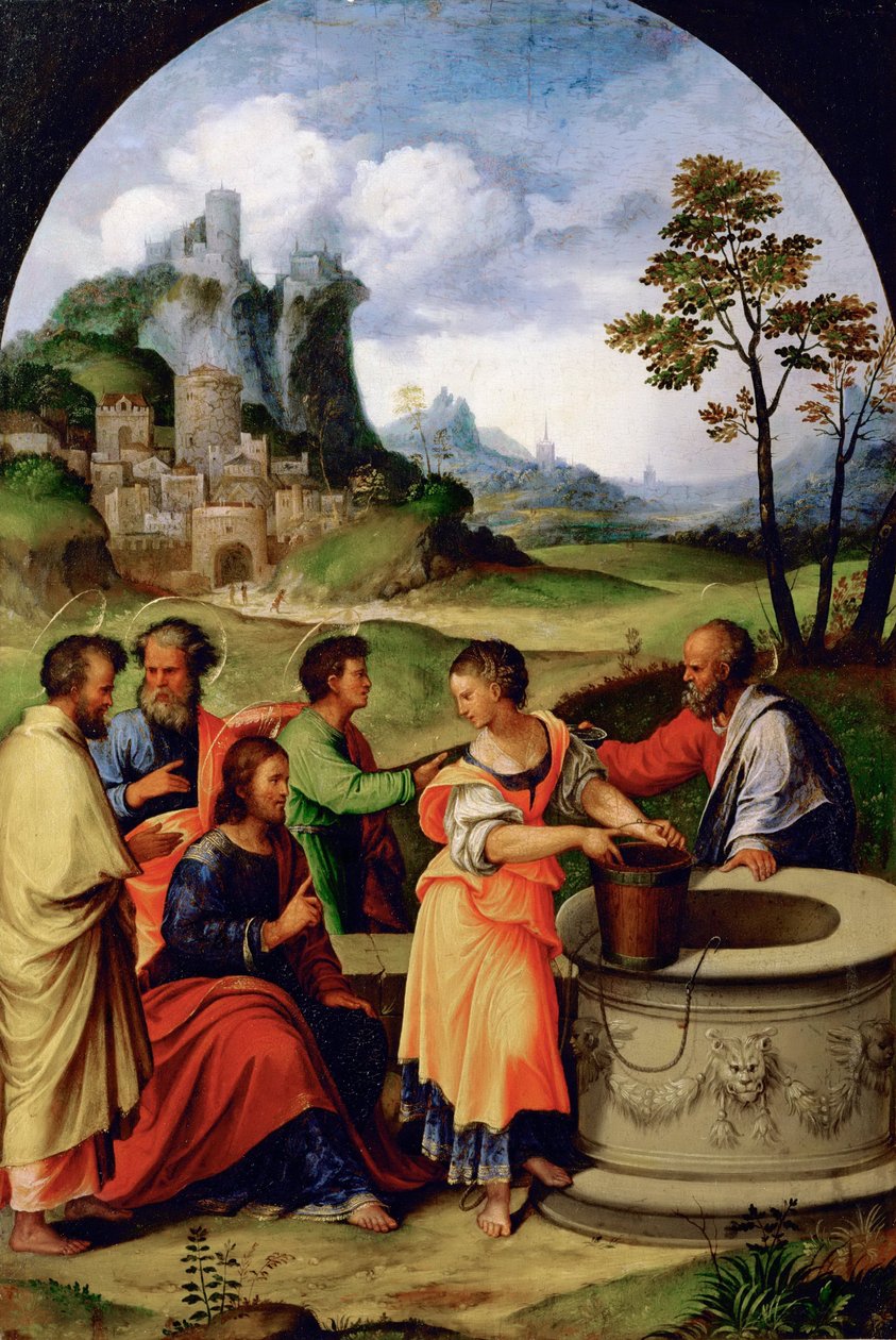 Jesus et la Samaritaine - Cristo e a Mulher Samaritana - Girolamo da Treviso (1508-1544). Óleo sobre madeira, c. 1525. Dimensão : 65,5x45,2 cm. Museu de História de Arte, Vienne de Girolamo da  Treviso II