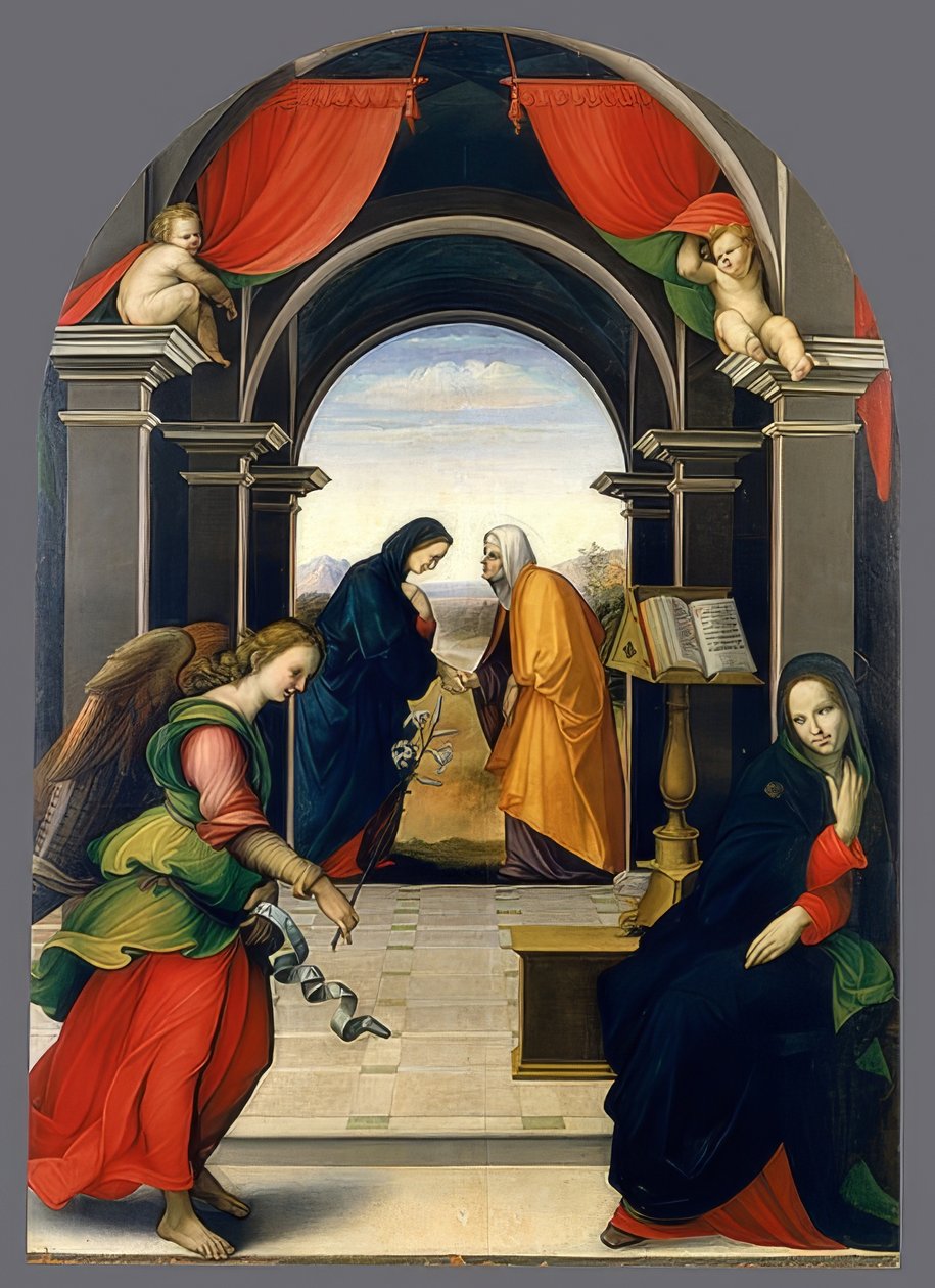 Anunciação e Visitação. Aprox. 1500-1535 de Girolamo del Pacchia