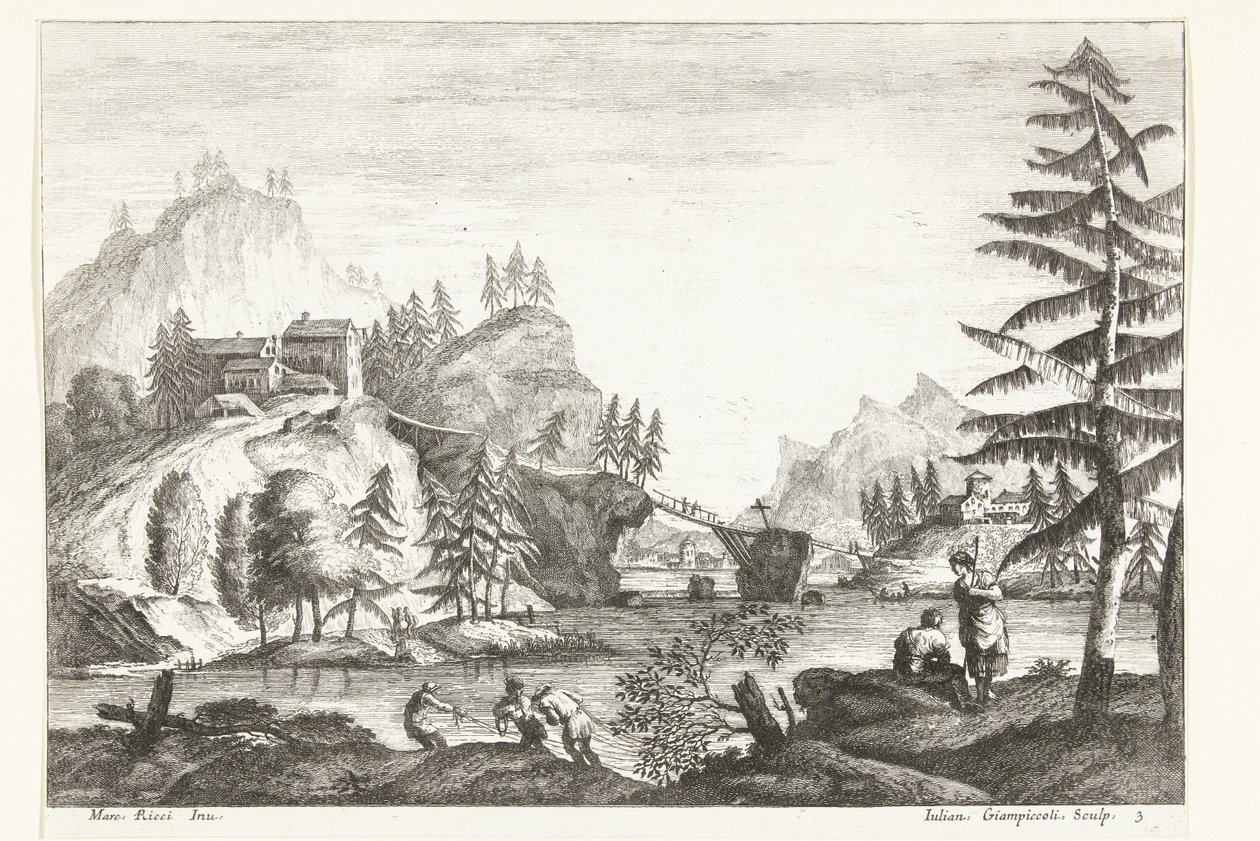 Paisagem com rio e algumas figuras
Paisagens italianas (título da série) de Giuliano Giampiccoli