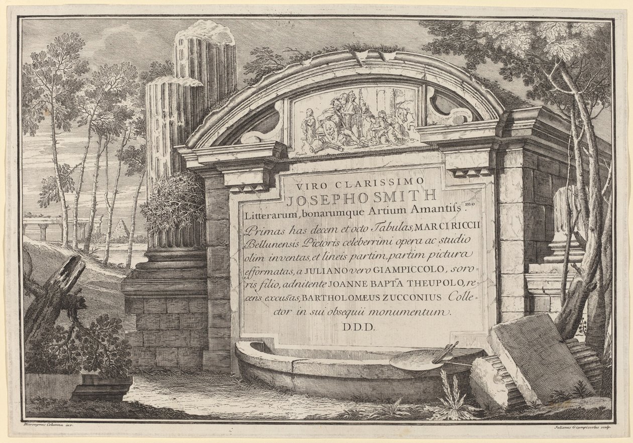 Ruínas clássicas em uma paisagem: frontispício de Giuliano Giampiccoli and Giovanni Battista Tiepolo
