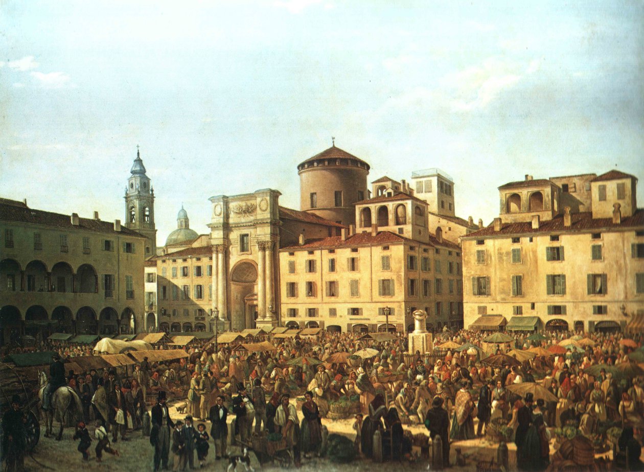 A Piazza di Parma no dia do mercado em 1848 de Giulio Carmignani