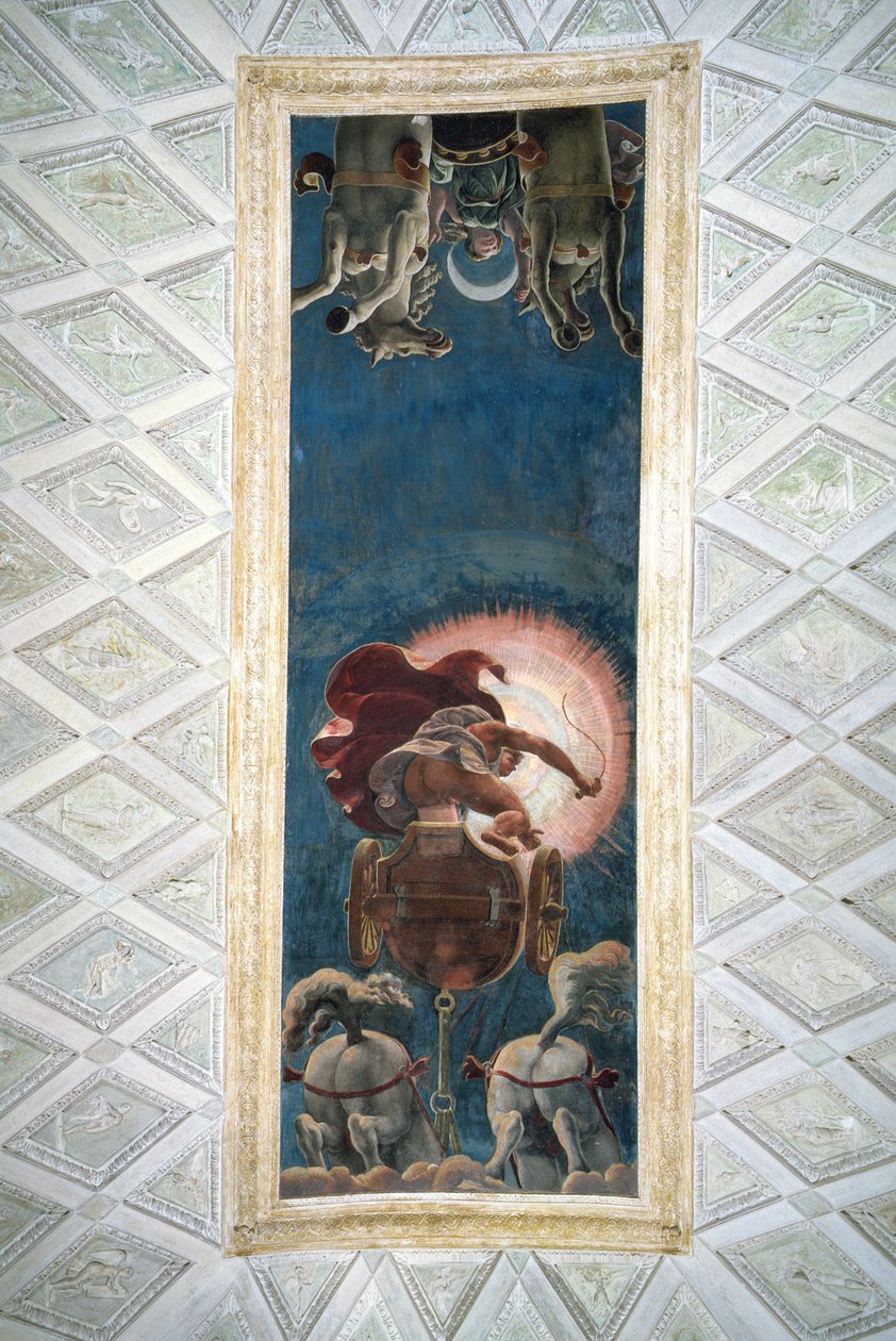 Apollo dirigindo a Carruagem do Sol, decoração de teto na Camera del Sole, 1527 de Giulio Romano