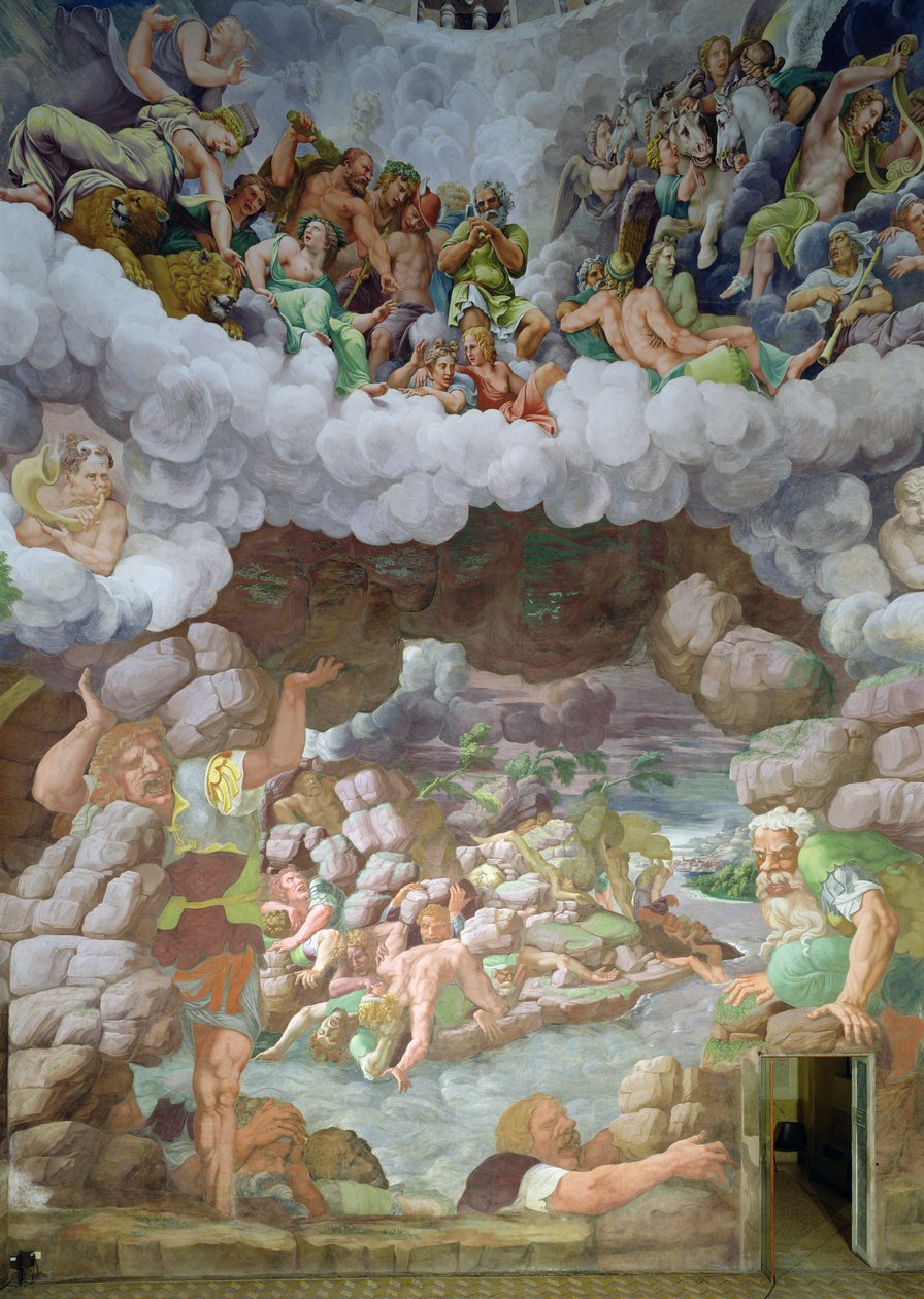 Detalhe da destruição dos gigantes pelos raios de Júpiter, Sala dei Giganti, 1536 (afresco) de Giulio Romano