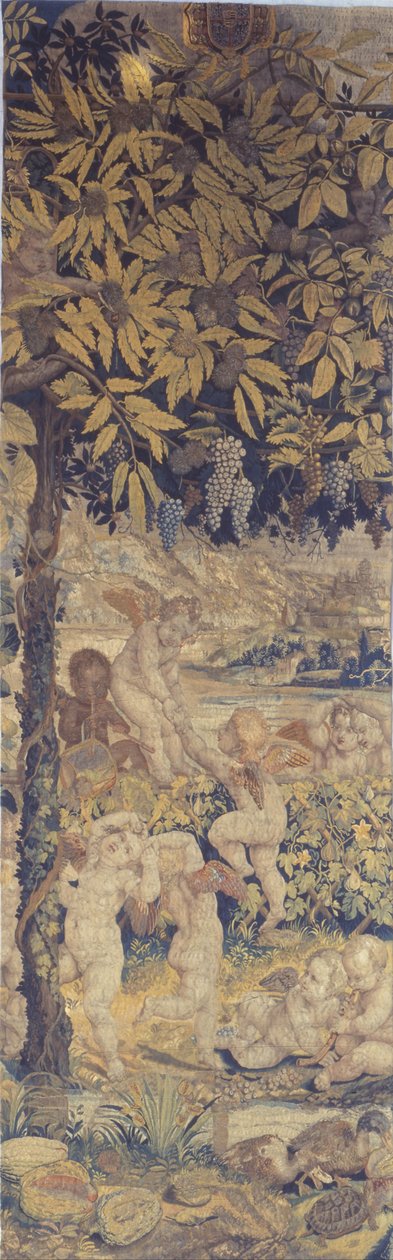 Tapeçaria com jogando Putti de Giulio Romano