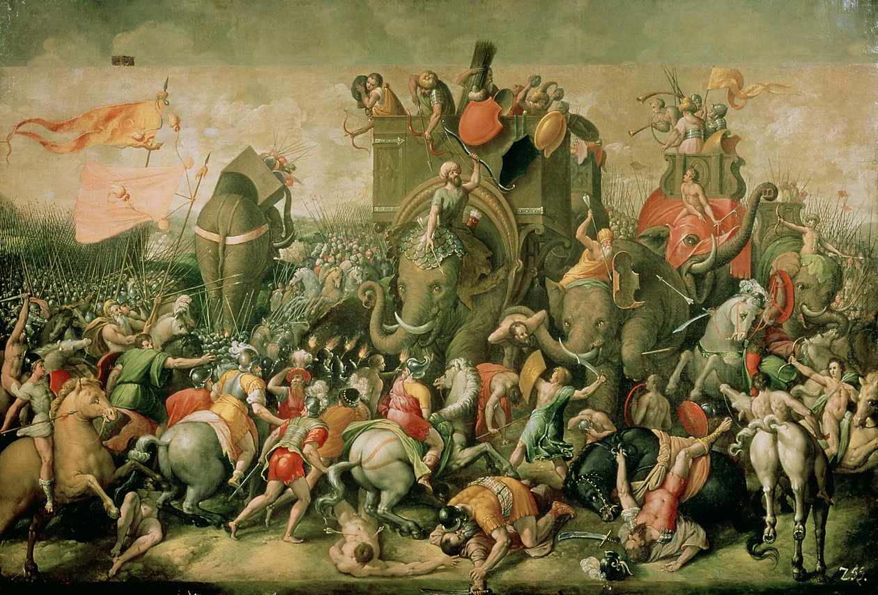A Batalha de Zama, 202 aC, 1570-80 de Giulio Romano