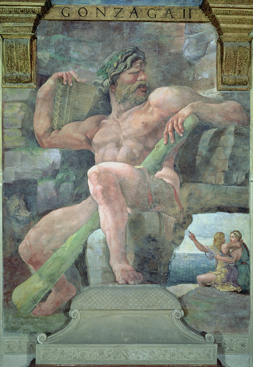 O gigante Polifemo com Galatea e o pastor Acis, da Sala di Amore e Psiche, 1528 de Giulio Romano